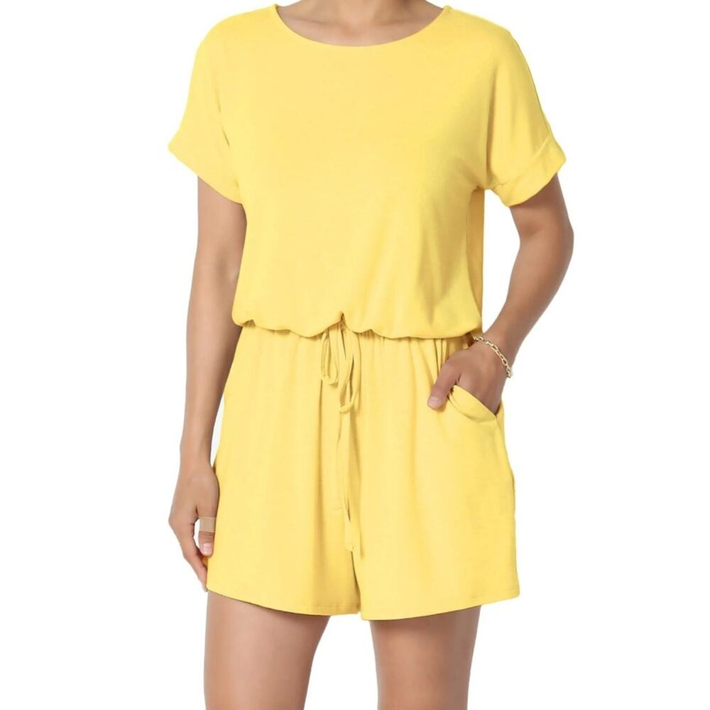 EC Women's Short Sleeve Romper with Elastic Waist & Keyhole Back Size M